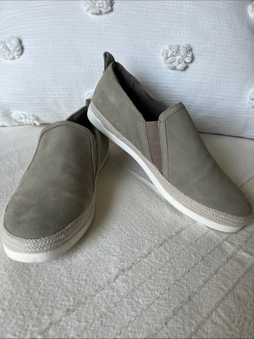 Mark and Spencer Women's Slip-On Suede Sneakers - Taupe-Wide